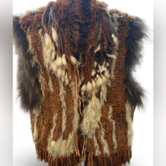Cedrics Real Fur Feather Vest Brown Medium - Picture 4 of 11